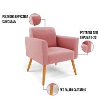 Kit 2 Poltronas Pés Palito Castanho Marisa Suede D03 - D\'rossi Cor Rose
