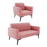 Sofá Namoradeira Com Poltrona Pés Villach Marisa Suede D03 - D\'rossi Cor Rose - 1