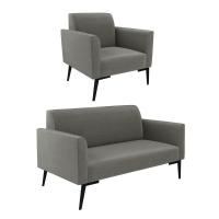 Sofá Namoradeira Com Poltrona Pés Villach Marisa Suede D03 - D\'rossi Cor Grafite - 1