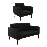 Sofá Namoradeira Com Poltrona Pés Villach Marisa Suede D03 - D\'rossi Cor Preto - 1