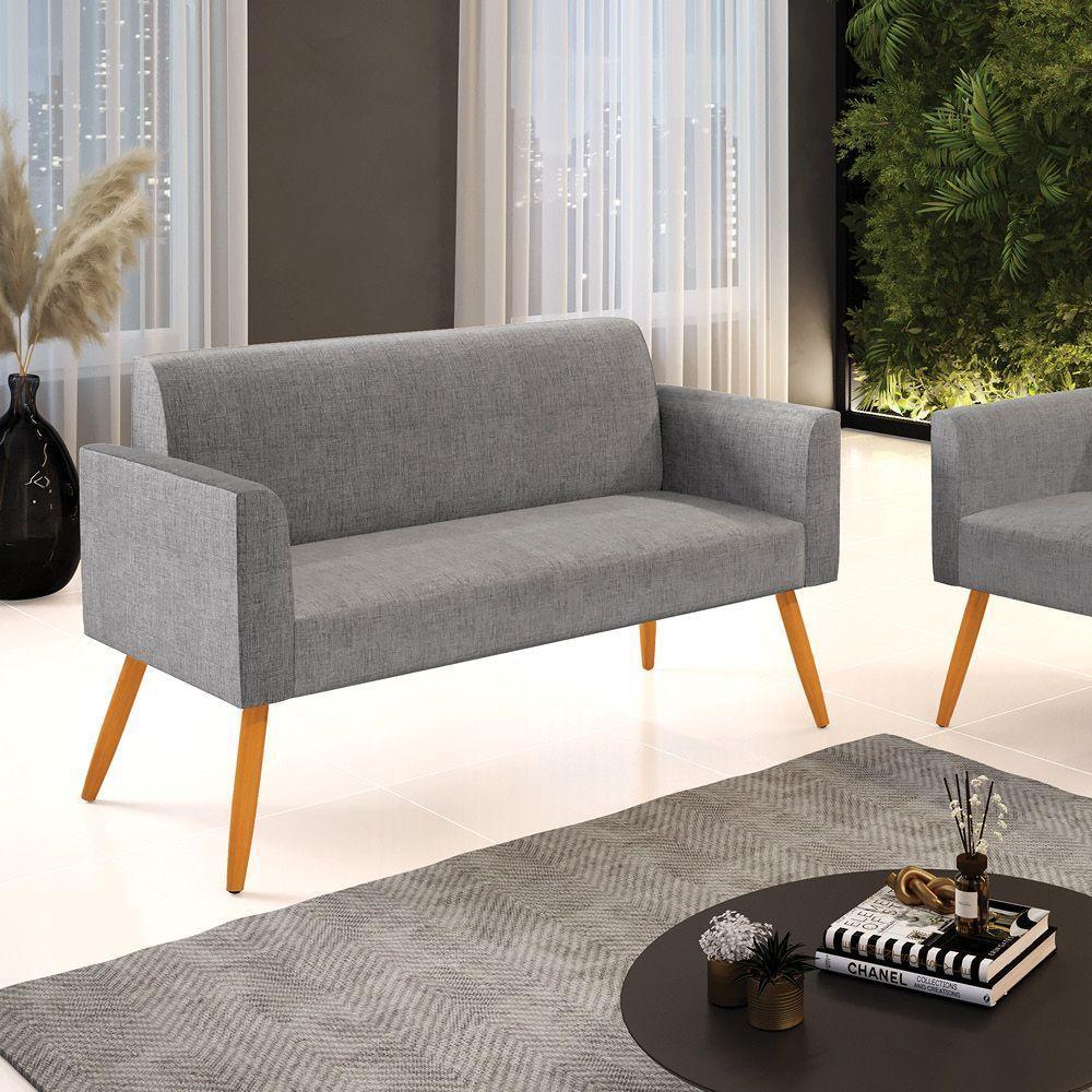 Sofá Namoradeira Pés Palito Castanho Marisa Linho D03 - D\'rossi Cor A26 Grafite - 2