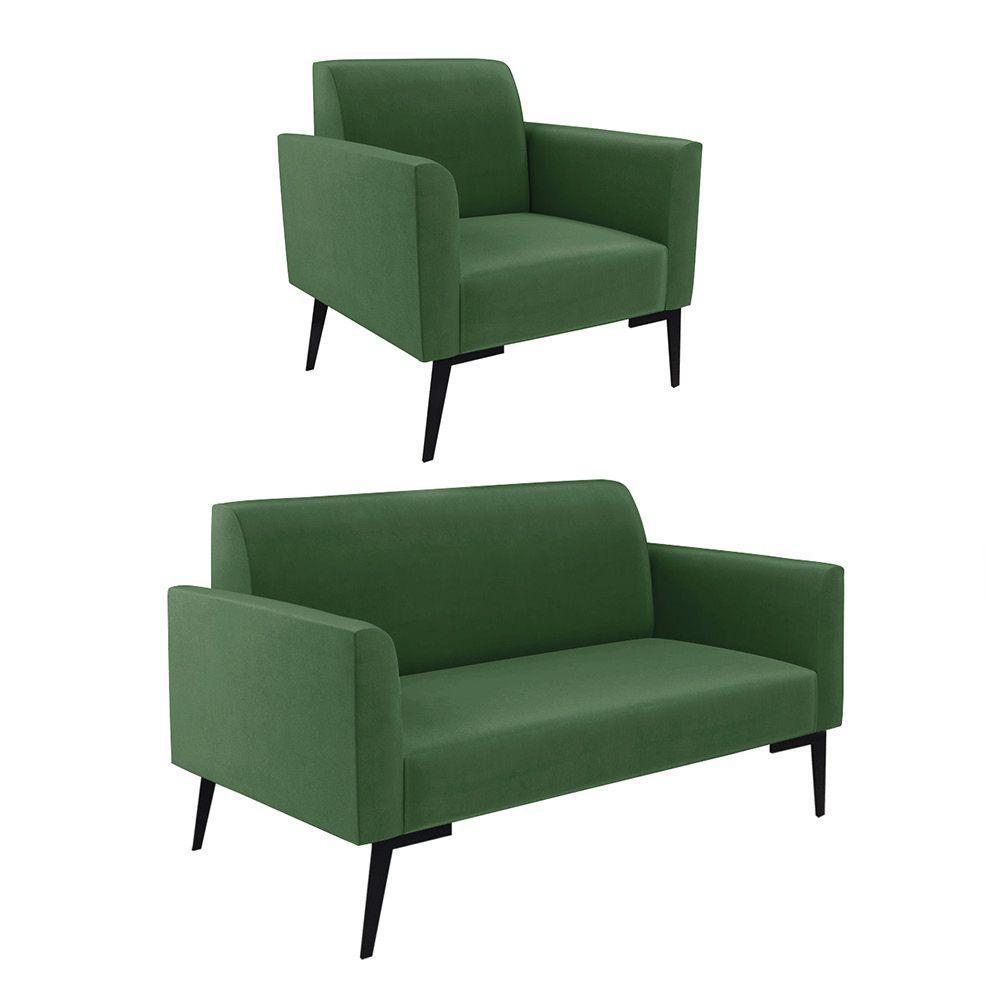 Sofá Namoradeira Com Poltrona Pés Villach Marisa Suede D03 - D\'rossi Cor Verde - 1