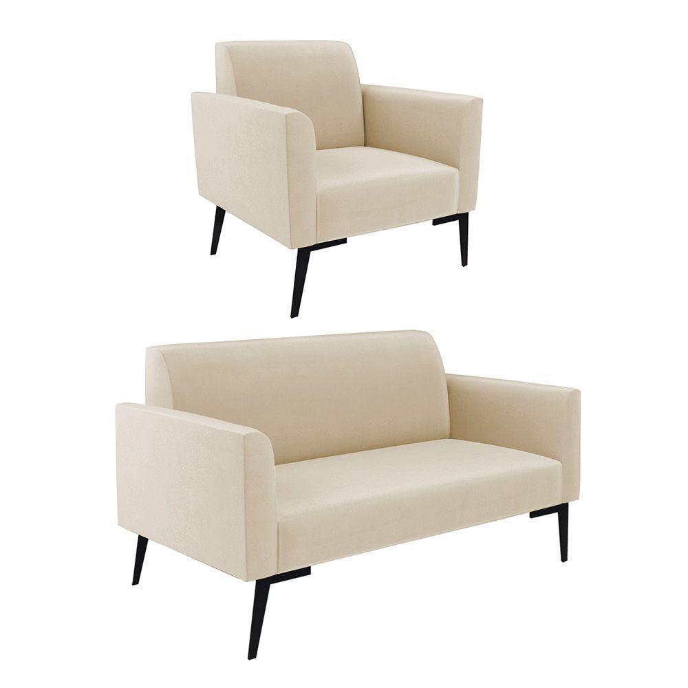 Sofá Namoradeira Com Poltrona Pés Villach Marisa Suede D03 - D\'rossi Cor Bege - 1