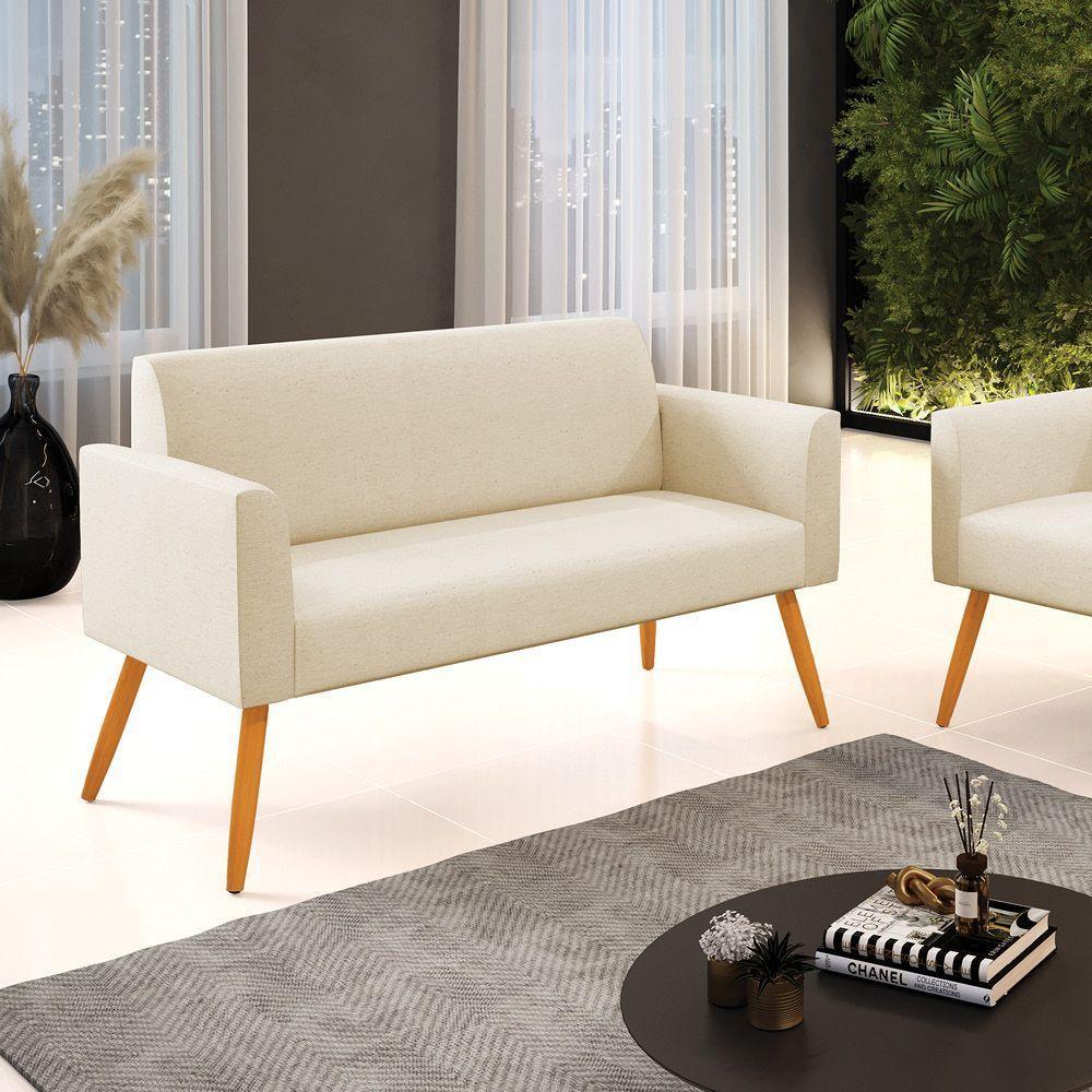 Sofá Namoradeira Pés Palito Castanho Marisa Linho D03 - D\'rossi Cor A19 Bege - 2