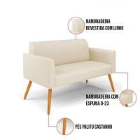 Sofá Namoradeira Pés Palito Castanho Marisa Linho D03 - D\'rossi Cor A19 Bege