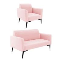 Sofá Namoradeira Com Poltrona Pés Villach Marisa Suede D03 - D\'rossi Cor Rosa Bebê - 1