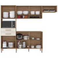 Cozinha Com Balcão Fortaleza 4245r Com 7 Portas 2 Gavetas... Canelato Rústico Com Natura Off White - 3