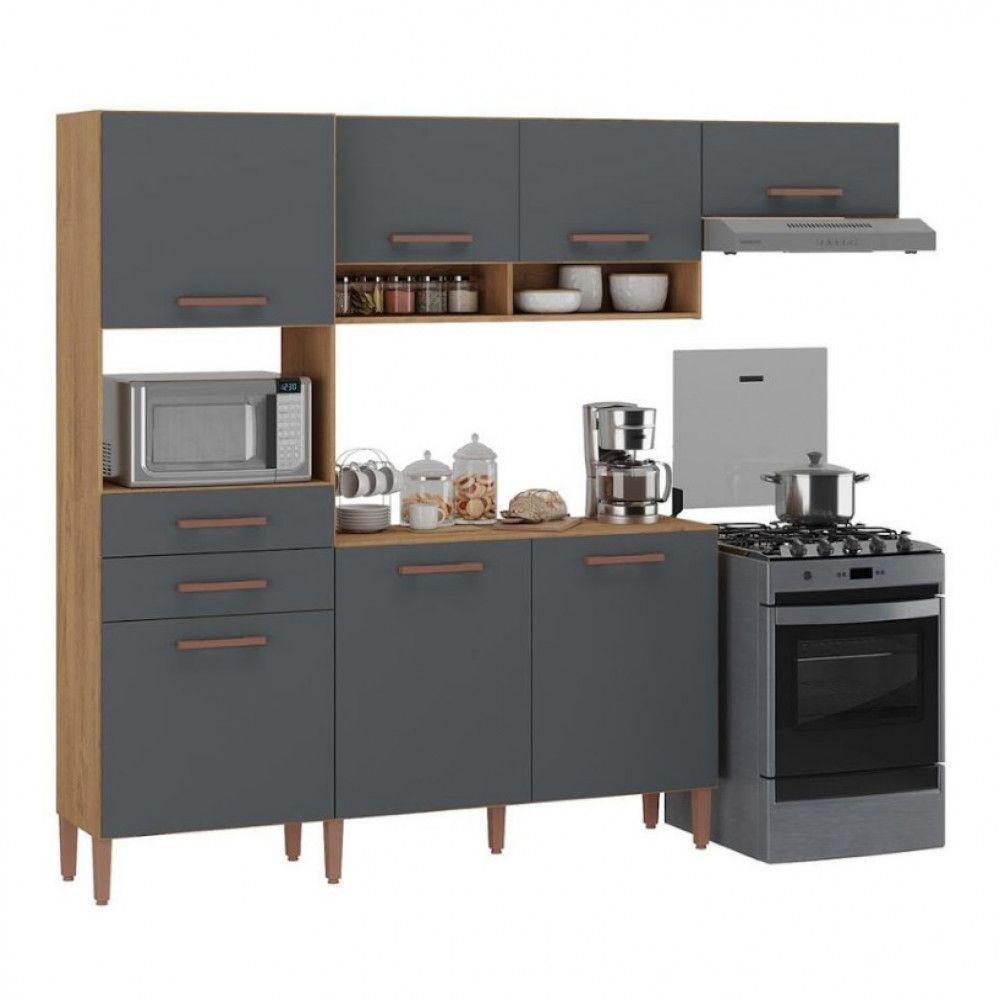 Cozinha Com Balcão Fortaleza 4245r Com 7 Portas 2 Gavetas Atualle Canelato Rustico E Grafite - 2