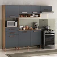 Cozinha Com Balcão Fortaleza 4245r Com 7 Portas 2 Gavetas Atualle Canelato Rustico E Grafite - 1