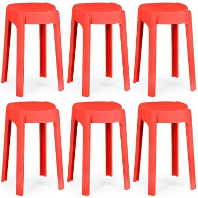 Kit 6 Banquetas Baixa Empilhável Nordica - Vermelho