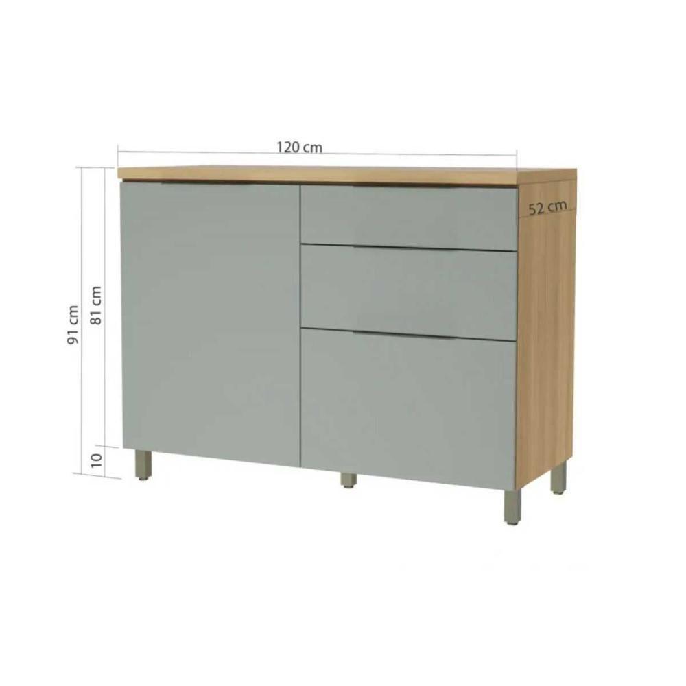 Armário de Cozinha Modulado Balcão Marquesa 1 Porta e 3 Gaveta c/ Tampo 120cm Nature/Verde - Nesher - 4