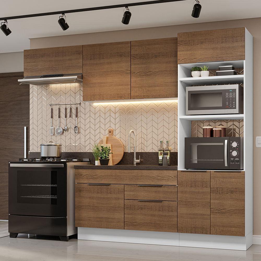 Armário De Cozinha Completa 270cm Branco/rustic Stella Madesa 10 Branco/rustic - 1