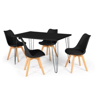 Conjunto Mesa De Jantar 130x80 Preta 4 Cadeiras Preto