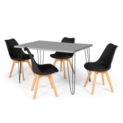 Conjunto Mesa De Jantar Hairpin 130x80 4 Cadeiras Preto