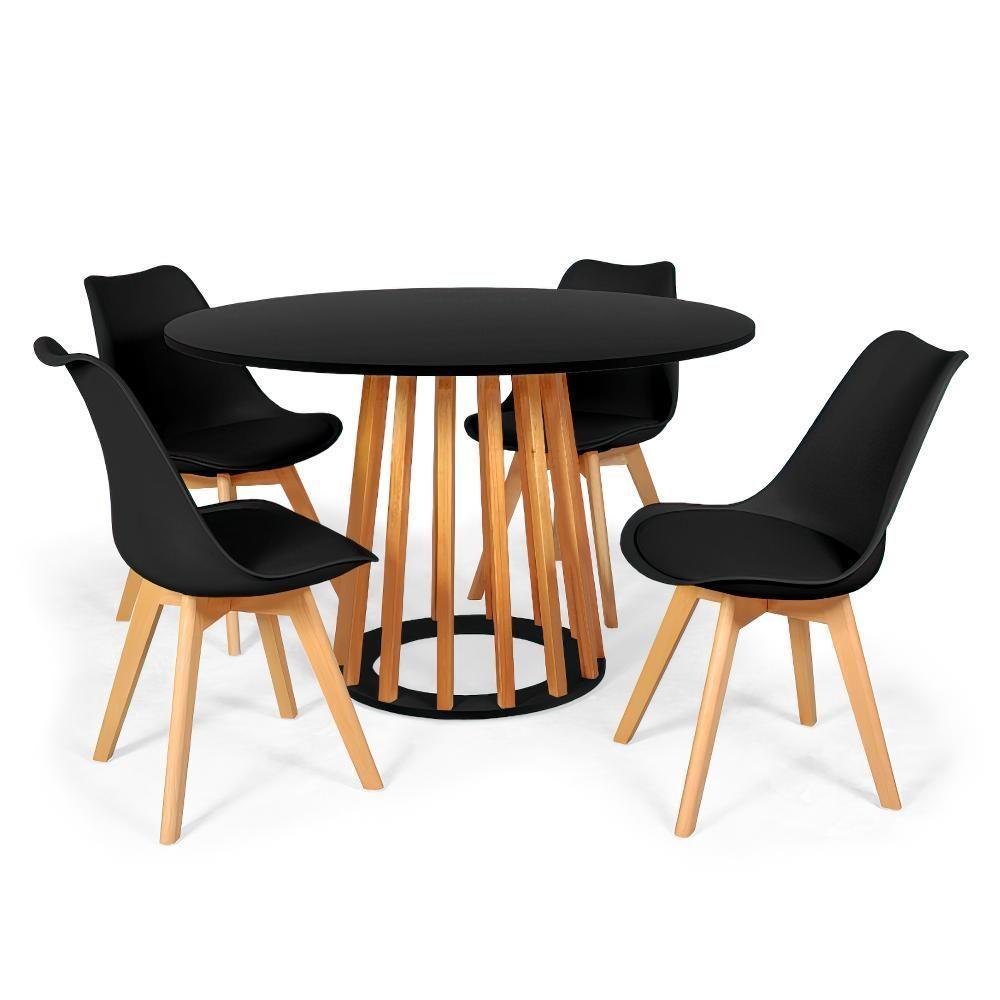Conjunto Mesa De Jantar Talia Preta 120cm 4 Cadeiras Preto - 1