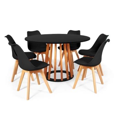 Conjunto Mesa De Jantar Talia Preta 120cm 6 Cadeiras Preto