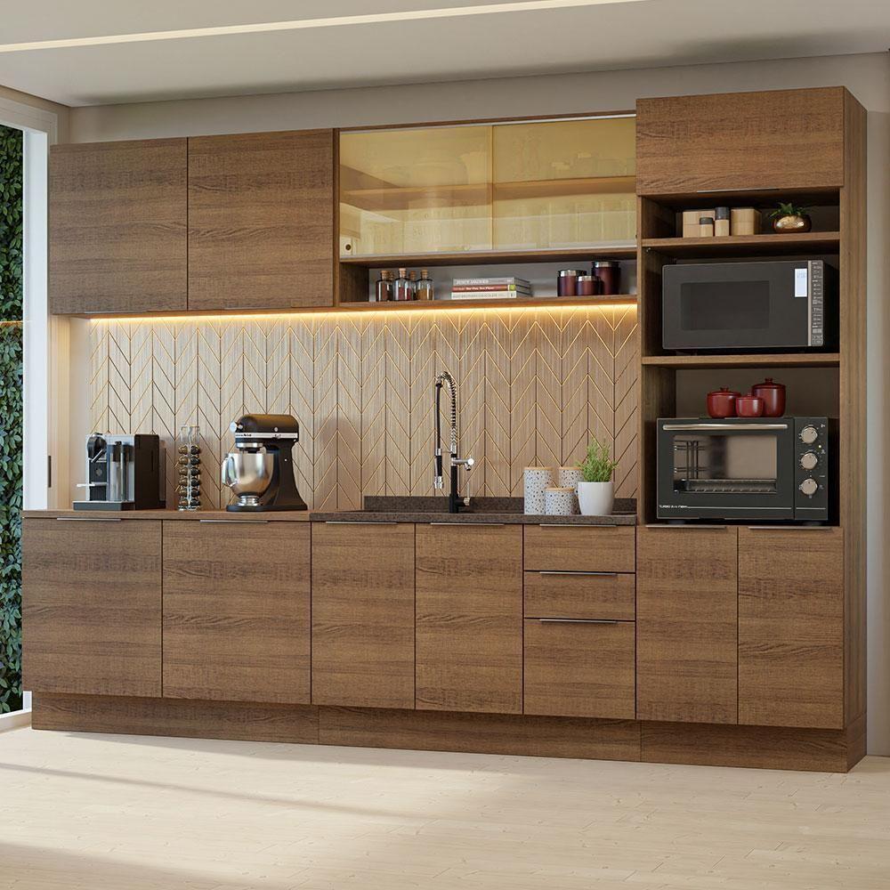 Armário De Cozinha Completa 310cm Rustic Stella Madesa 02 Rustic - 1