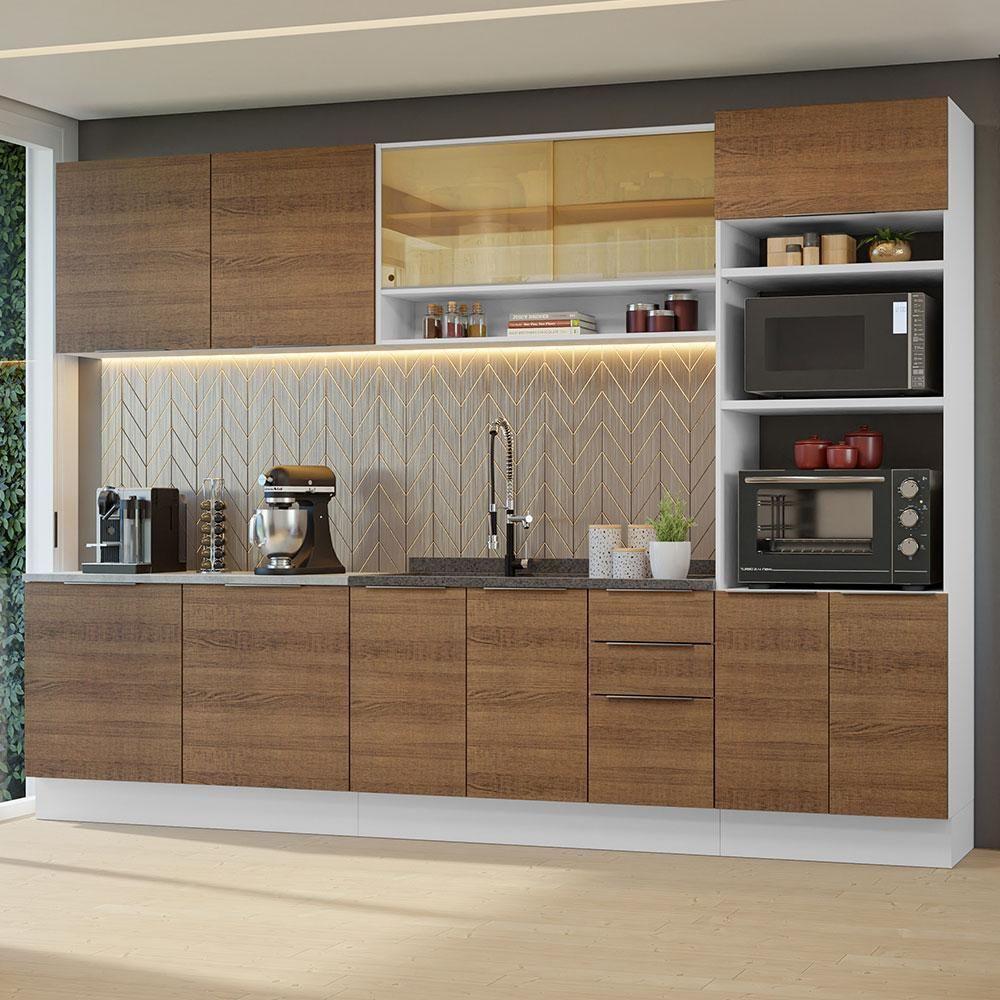 Armário De Cozinha Completa 310cm Branco/rustic Stella Madesa 02 Branco/rustic - 1