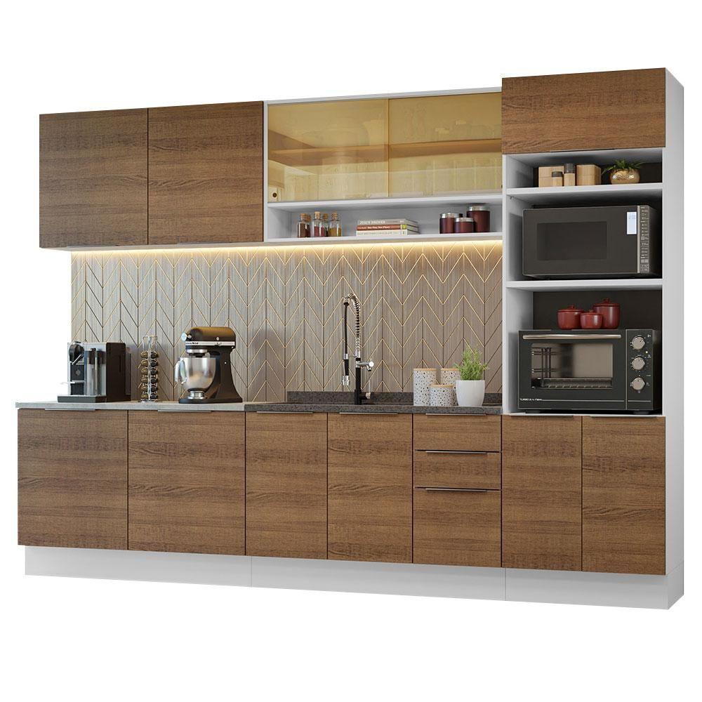 Armário De Cozinha Completa 310cm Branco/rustic Stella Madesa 02 Branco/rustic - 6