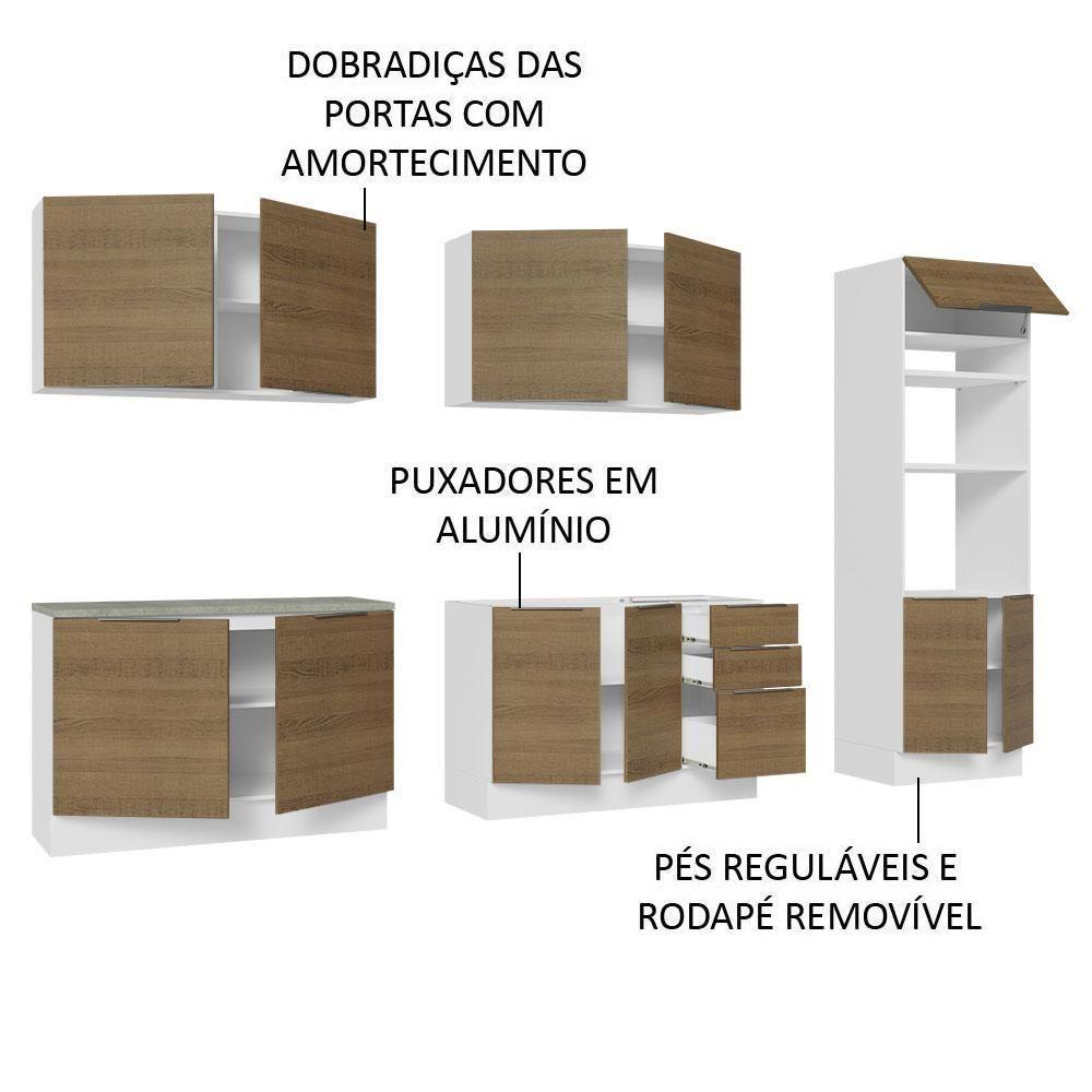 Armário De Cozinha Completa 310cm Branco/rustic Stella Madesa 01 Branco/rustic - 6