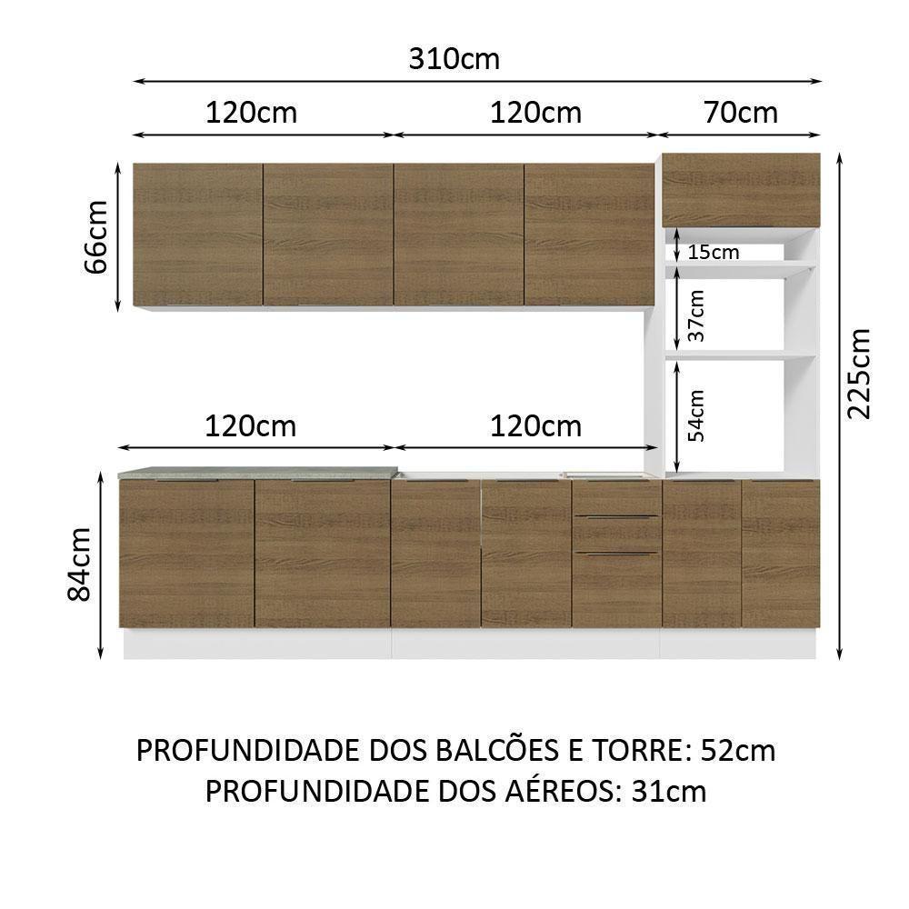 Armário De Cozinha Completa 310cm Branco/rustic Stella Madesa 01 Branco/rustic - 9