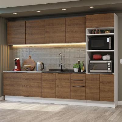 Armário de Cozinha Completa Stella 9 Portas 3 Gavetas MDP 310cm Branco-rustic Moderno