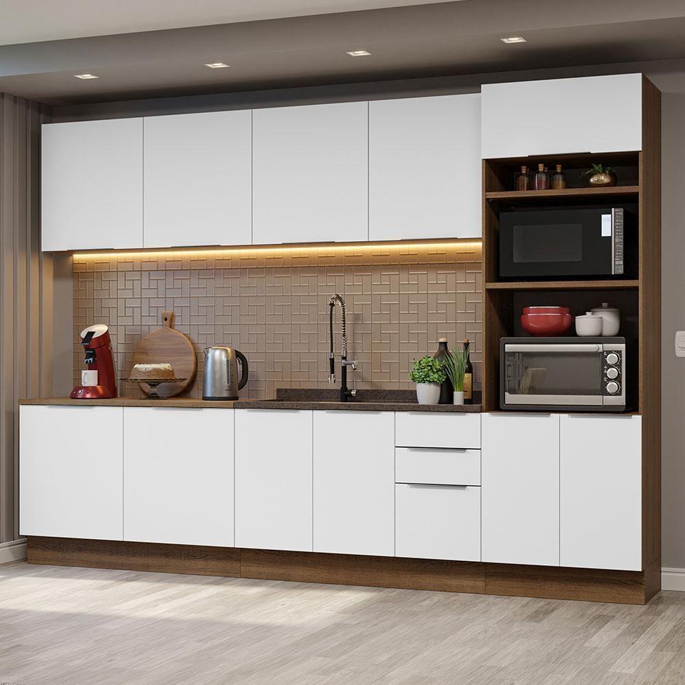 Armário De Cozinha Completa 310cm Rustic/branco Stella Madesa 01 Rustic/branco - 1