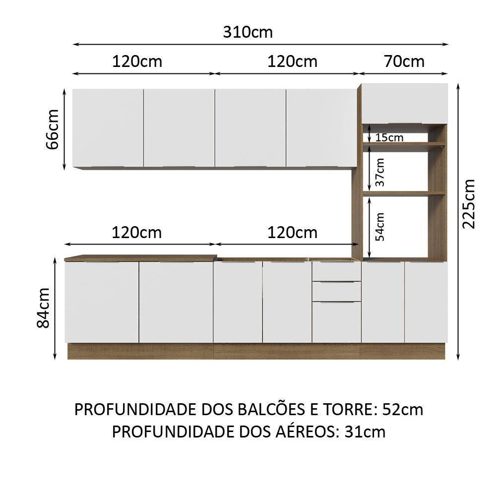 Armário De Cozinha Completa 310cm Rustic/branco Stella Madesa 01 Rustic/branco - 2