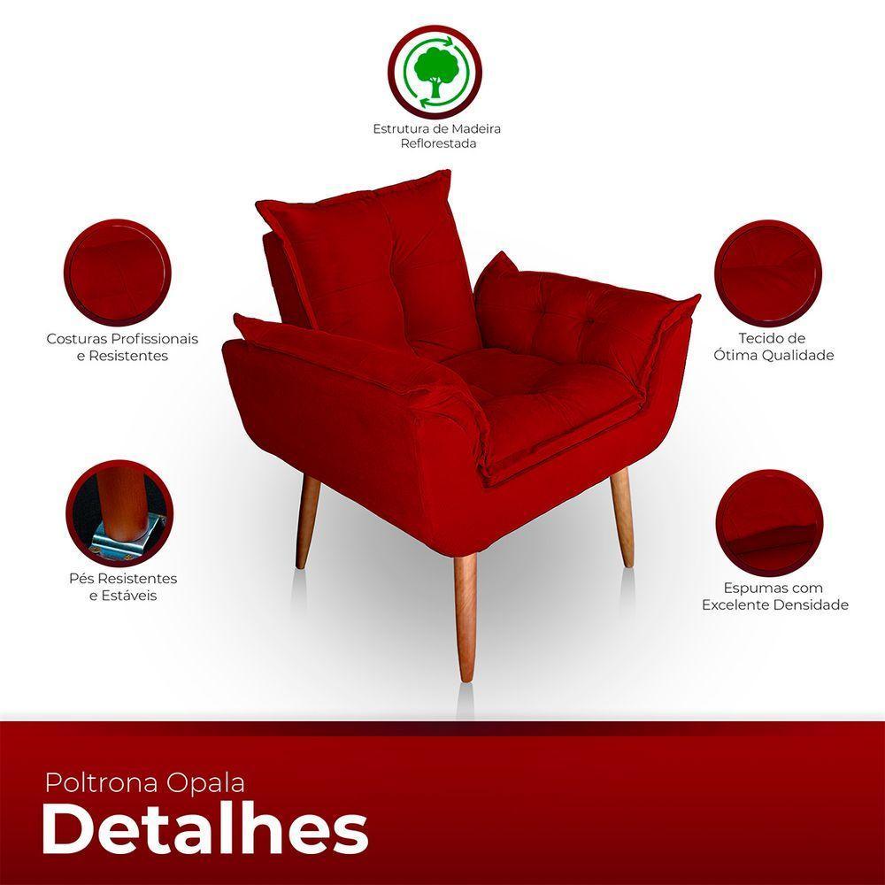 Kit 02 Poltrona Para Sala E Quarto Decorativa Opala Suede Cor Vermelho - 2