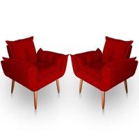 Kit 02 Poltrona Para Sala E Quarto Decorativa Opala Suede Cor Vermelho - 1