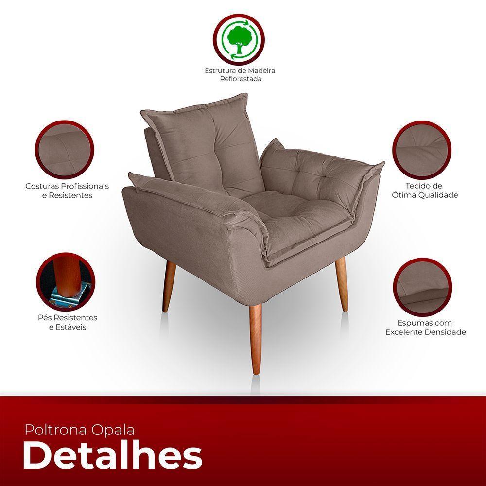 Kit 02 Poltrona Para Sala E Quarto Decorativa Opala Suede Cor Capuccino - 3
