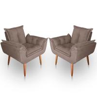 Kit 02 Poltrona Para Sala E Quarto Decorativa Opala Suede Cor Capuccino - 1