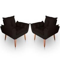 Kit 02 Poltrona Para Sala E Quarto Decorativa Opala Suede Cor Marrom - 1