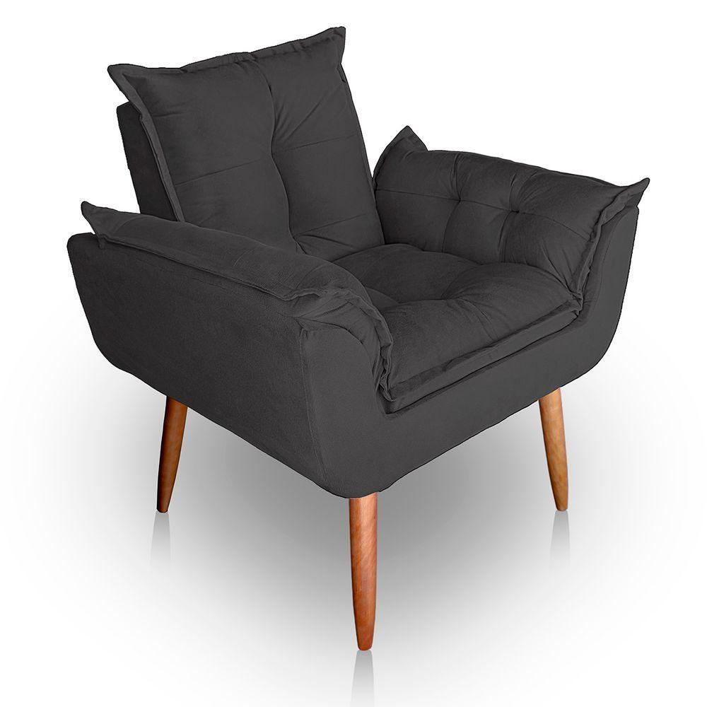 Kit 02 Poltrona Para Sala E Quarto Decorativa Opala Suede Cor Cinza - 2