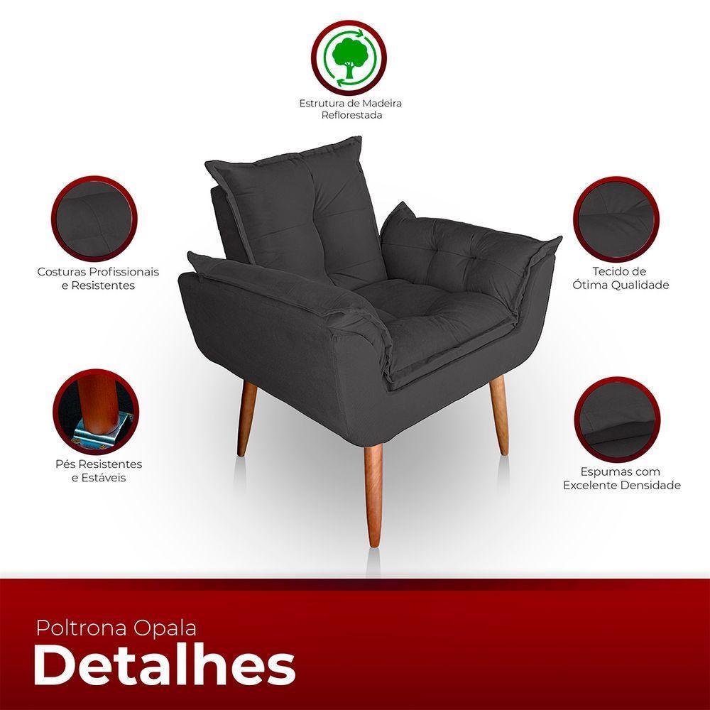 Kit 02 Poltrona Para Sala E Quarto Decorativa Opala Suede Cor Cinza - 6