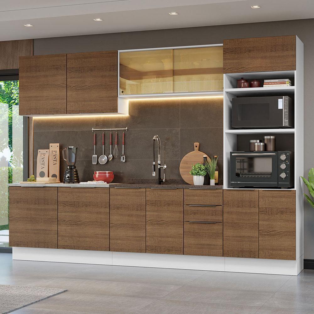 Armário De Cozinha Completa 310cm Branco/rustic Stella Madesa 03 Branco/rustic - 1