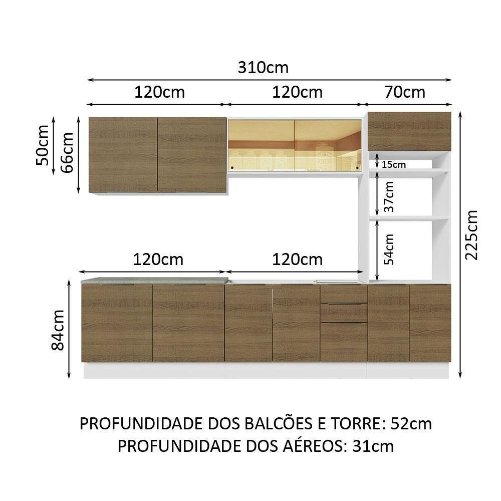 Armário De Cozinha Completa 310cm Branco/rustic Stella Madesa 03 Branco/rustic - 6