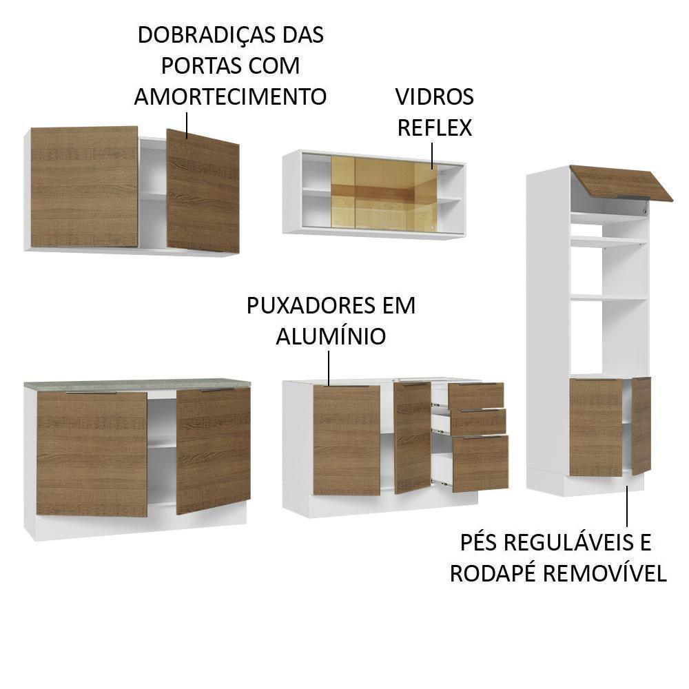 Armário De Cozinha Completa 310cm Branco/rustic Stella Madesa 03 Branco/rustic - 8