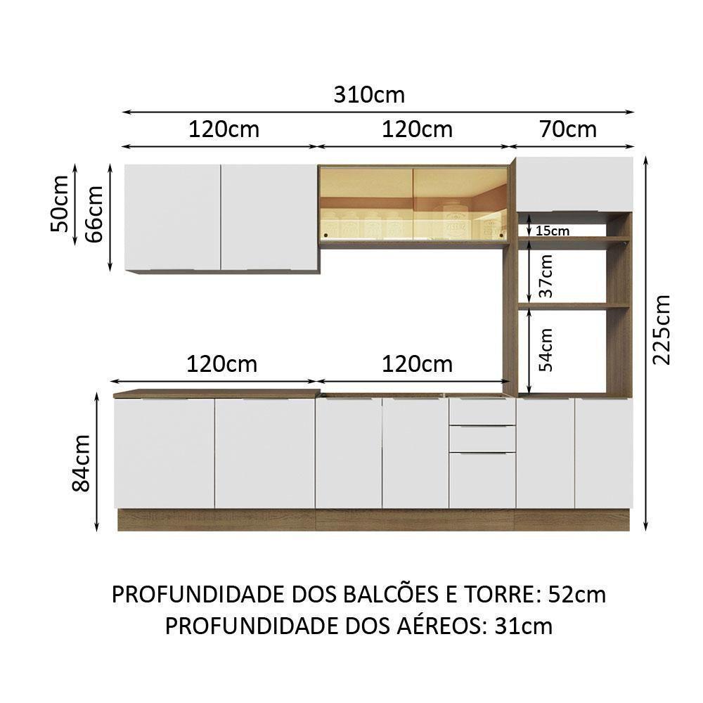 Armário De Cozinha Completa 310cm Rustic/branco Stella Madesa 03 Rustic/branco - 6