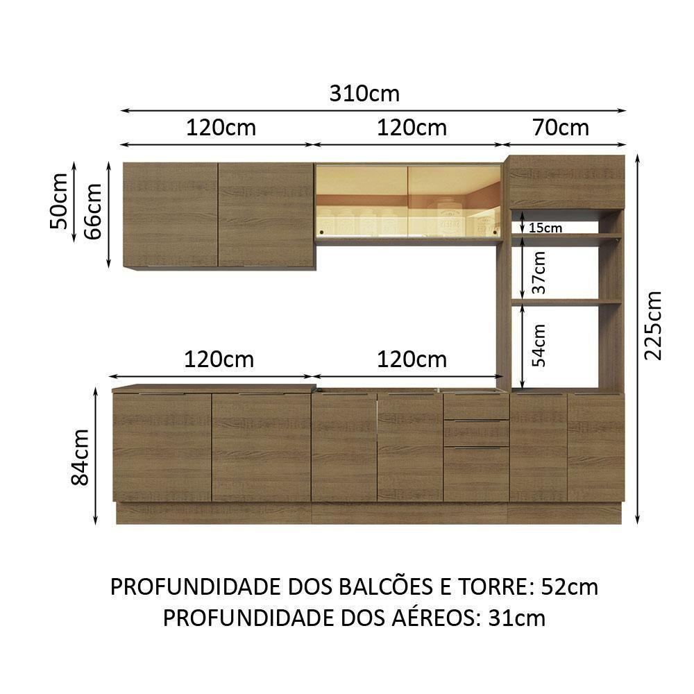 Armário De Cozinha Completa 310cm Rustic Stella Madesa 03 Rustic - 7