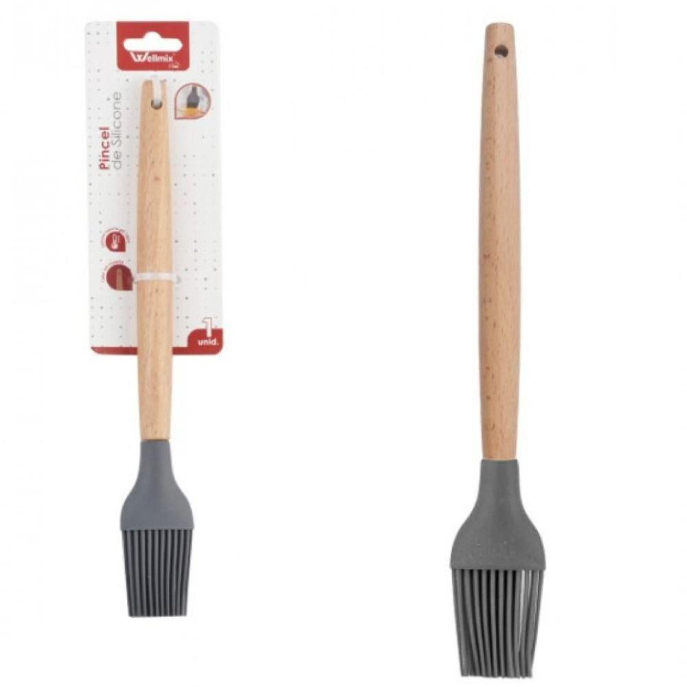 Pincel Culinário Silicone Cabo Madeira 27Cm Grafite Wellhome - 1