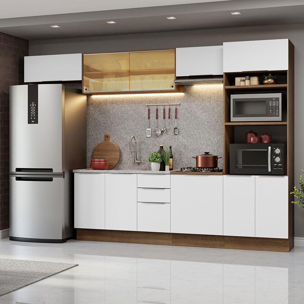 Armário De Cozinha Completa 330cm Rustic/branco Stella Madesa 04 Rustic/branco - 1