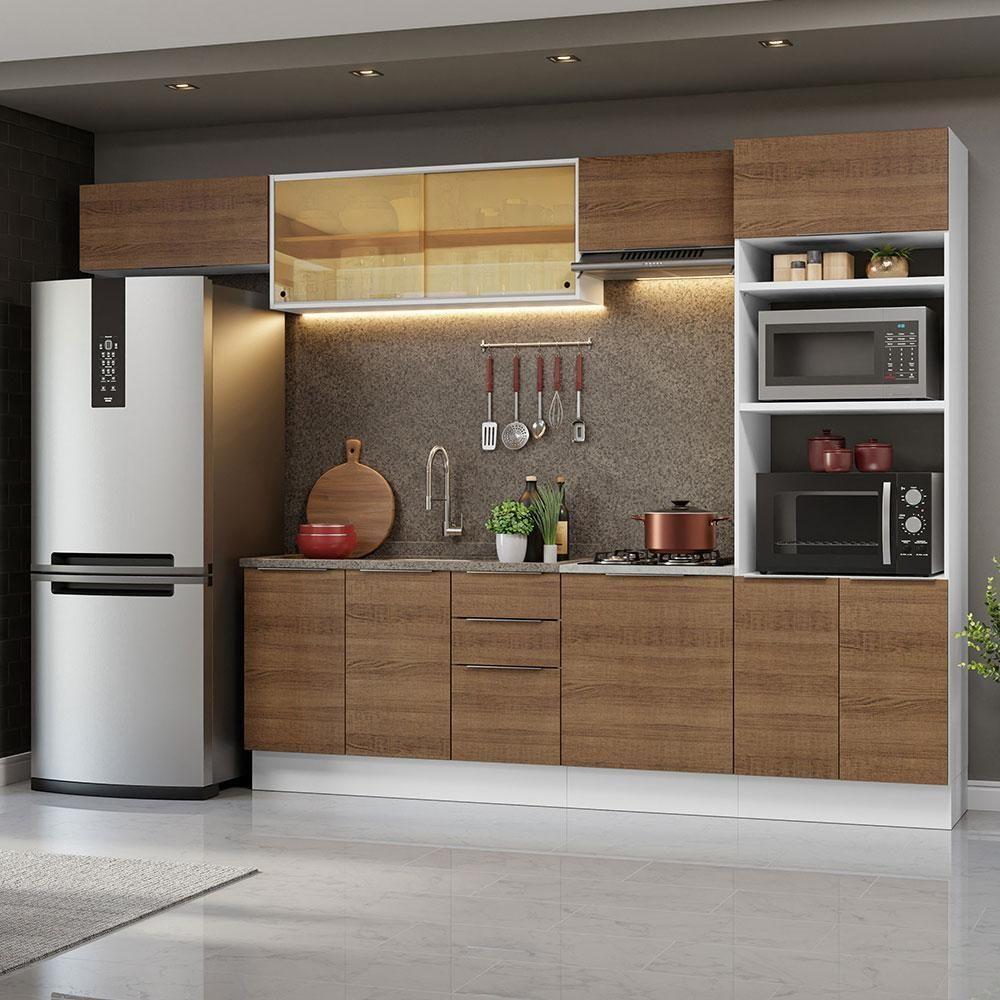 Armário De Cozinha Completa 330cm Branco/rustic Stella Madesa 04 Branco/rustic - 1