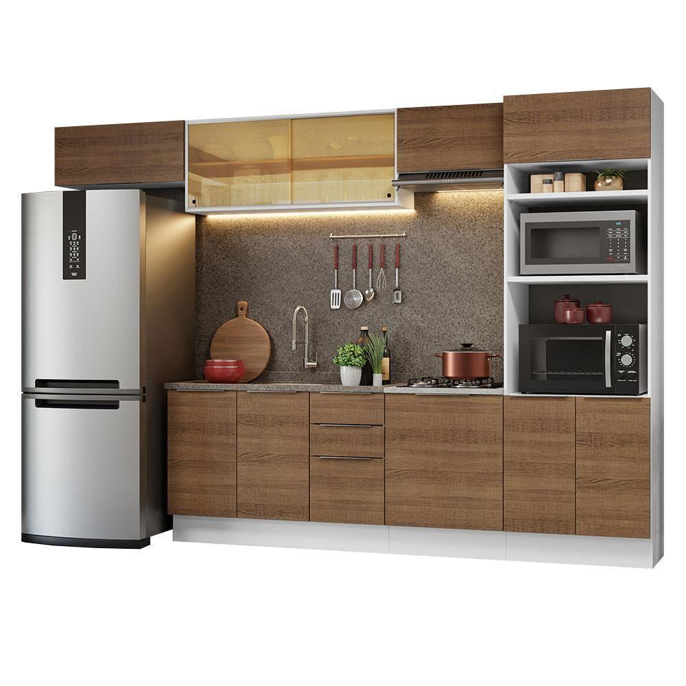 Armário De Cozinha Completa 330cm Branco/rustic Stella Madesa 04 Branco/rustic - 5