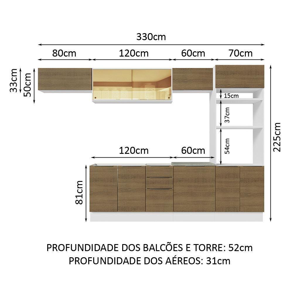 Armário De Cozinha Completa 330cm Branco/rustic Stella Madesa 04 Branco/rustic - 6