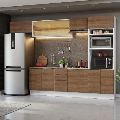 Armário de Cozinha Completa Stella 10 Portas 3 Gavetas MDF 330cm Branco Rustic Natural