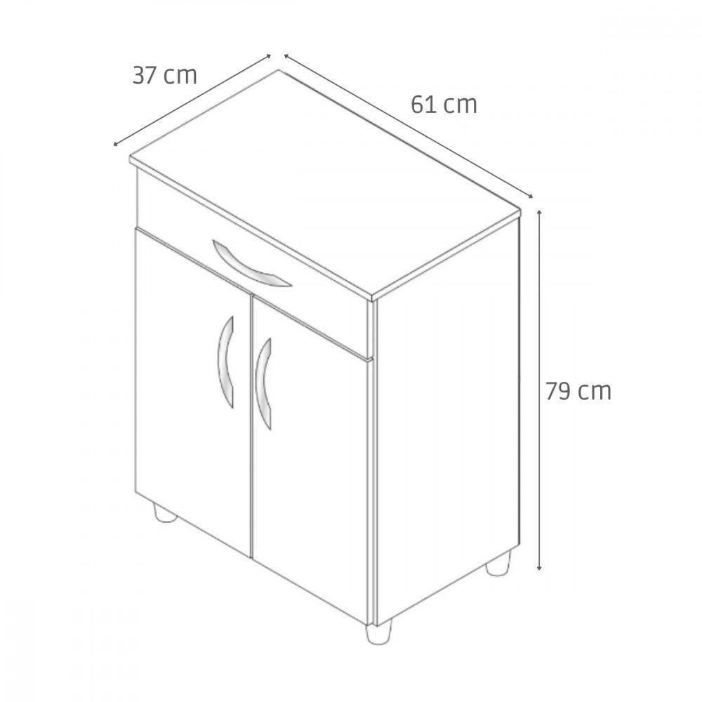 Balcão Multiuso Duna 2 Portas 1 Gaveta Branco Fiorello Branco Brilho - 4