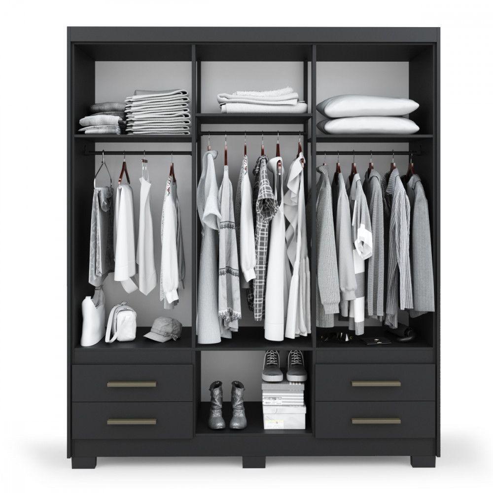 Guarda Roupa Casal 6 Portas 4 Gavetas Preto Fosco Primacy Preto Fosco - 2