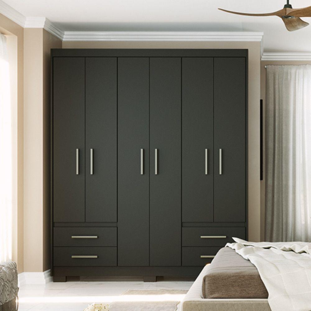 Guarda Roupa Casal 6 Portas 4 Gavetas Preto Fosco Primacy Preto Fosco - 3