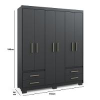 Guarda Roupa Casal 6 Portas 4 Gavetas Preto Fosco Primacy Preto Fosco - 4